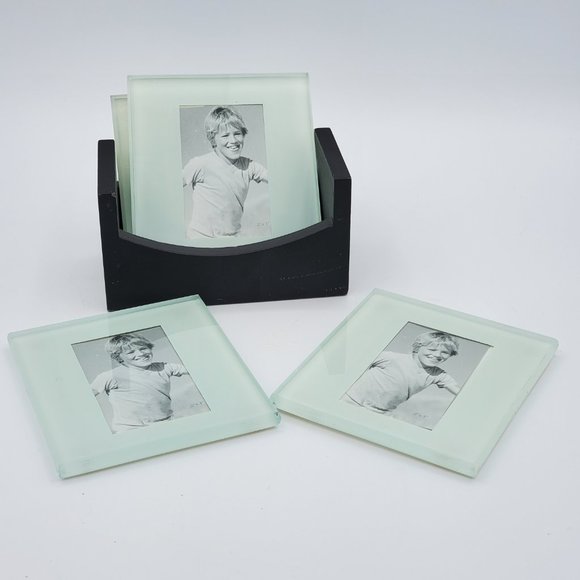 CHERISHED ACCENTS 4 Glass Photo Coasters with Holder - Picture 2 of 7